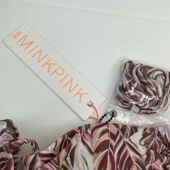 Mink Pink Bikini Top Women SMALL Feather Palm Off Shoulder Bandeau Swim - Picture 3 of 10